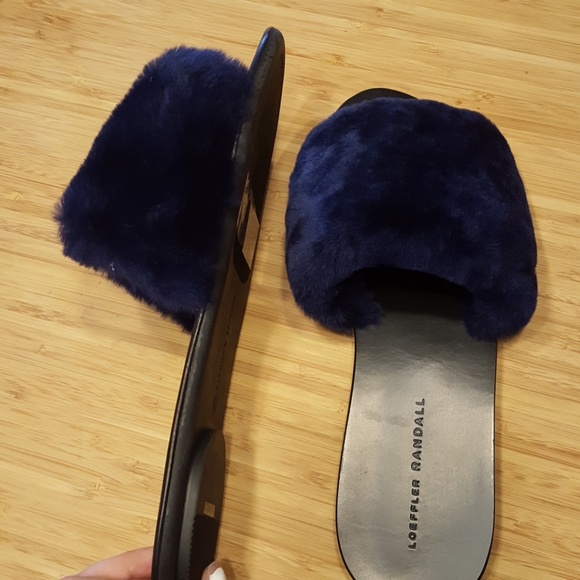 Like new! Loeffler Randall Isabel fur slide blue 9 - Picture 6 of 8